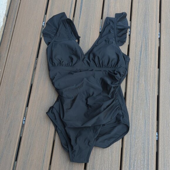 Women's Stylish Black Tummy Control One Piece Swimsuit - Size XL NWT - Picture 7 of 8